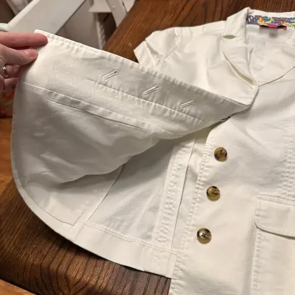 Banana Republic x Trina Turk Belted Utility Top Jacket Size 10 Ivory Summer 2012 - Picture 7 of 10